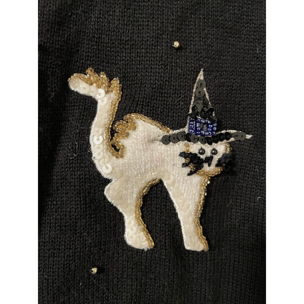 VTG BEREK 2 by TAKAKO SAKON Halloween Cardigan Medium Black Cat Witch's Hat - Picture 4 of 13